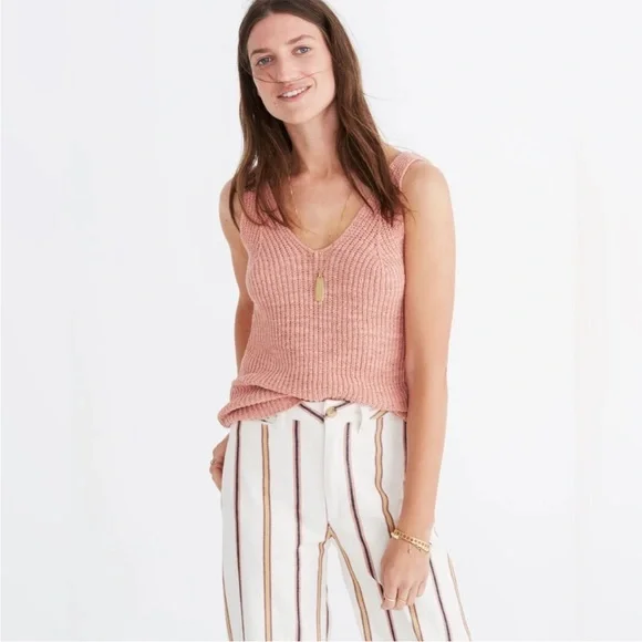 Madewell Monterey Sweater Vest Lucid Pink Knit V-Neck Tank Top - Picture 1 of 5